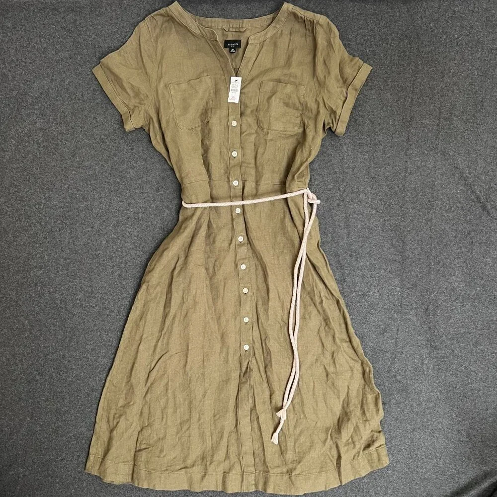 TALBOTS Linen Fit & Flare Shirt Dress 12P NWT Vacation Wedding Guest Cruise - Picture 2 of 6